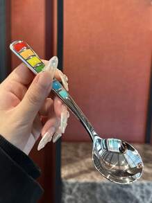 1/3/6/12 Pcs 7-Color Enamel Stainless Steel Soup Spoons, Household Long Handle Dining Spoons, Western Style Soup Spoons, Round Spoons And Rainbow Spoons, Dessert Spoons And Honey Spoons (Handle Colors Are Hand-Glued, Nearly Perfect), 1pc/3pcs/6pcs/12pcs - Multicolor - View 3