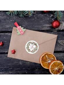 500 piezas/Rollo Pegatinas con dibujos florales navideños, 1 pulgada de diámetro, 8 diseños que incluyen árbol de Navidad, corona, reno, camión, piña, adecuado para Navidad, Año Nuevo, suministros de oficina, sellar tarjetas, regalos, sobres, decoración DIY, pegatina de PVC