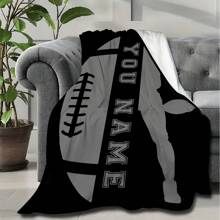 1pc Personalized Throw Blanket With Football Pattern, Soft Flannel Blanket Warm And Comfortable, Memorable Moment Blanket, Birthday Gift, Christmas Gift, Gift For Family And Friends, Suitable For Bedroom, Office, Bed, Sofa, Armchair, Nap, Camping, Travel - Multicolor 2 - View 4