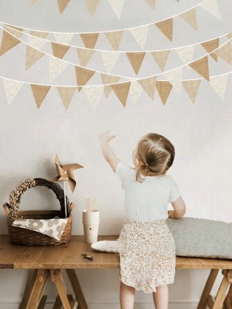 5M Burlap Banner Burlap Triangle Pennant Flag Linen Bunting Garland Streamers For Birthday Wedding Engagement Camping Rustic Boho Spring Easter Holidays Graduation Party Decorations, Baby Shower