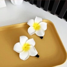10 件女式 2.4 英寸/6 厘米白色泡沫夏威夷鸡蛋花人造鸡蛋花发夹 - 杏色 - 查看 2