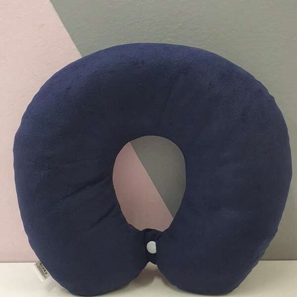 Almofada Pescoço Viagem Lisa Botão Suede Toque Macio