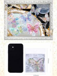 10 件/20 件宝石蝴蝶主题系列贝壳灯材料创意 PET 贴纸，透明彩色蝴蝶系列，用于礼品包装、剪贴簿、日记等的装饰粘合剂 - 非常适合手机壳、水瓶和艺术项目，精美的拼贴材料 - 彩色 - 查看 11