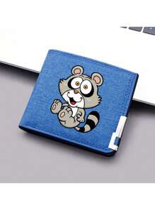 1 件男士帆布印花短款钱包卡通浣熊图案钱包创意双折钱包适合男士日常使用理想礼物选择 Y2K 感恩节男士礼物 - 彩色 - 查看 2