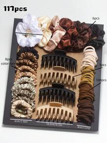 VBOOR 3/6/10/100/117 件巧克力色发夹套装，包括头带、大号虾形发夹和发圈 - 适合女孩和女士，日常搭配 - 2025 年新设计，发饰，发饰，爪夹 - 彩色 - 查看 10
