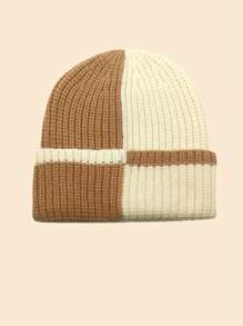 1 件百搭格子拼布针织无檐便帽，温暖时尚，适合户外和日常穿着，秋冬季圣诞节无檐便帽 - 多色 - 查看 10