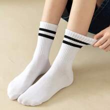 Women's Mid-Calf Socks Kit 07 Pairs With Stripes, Great For Cold Weather, Cotton, Polyamide, Elastane - White - View 2