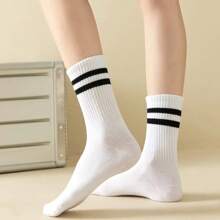 Women's Mid-Calf Socks Kit 07 Pairs With Stripes, Great For Cold Weather, Cotton, Polyamide, Elastane - White - View 3