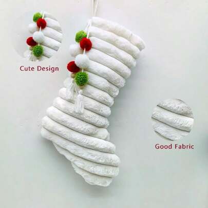 Meias de Natal grandes e fofas em poliéster marrom ou branco, adequadas para árvores de Natal, famílias, lareiras, festas de fim de ano, sacolas de presentes, decorações de corredores e cenas