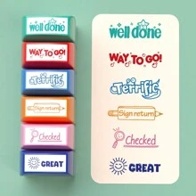 Bộ 12 con dấu nhiều màu sắc, con dấu đánh dấu vui nhộn được cá nhân hóa dành cho giáo viên, bài tập về nhà, khuyến khích học tập tại lớp và ở nhà, tự tô mực với khay lưu trữ - Bộ - Xem 5