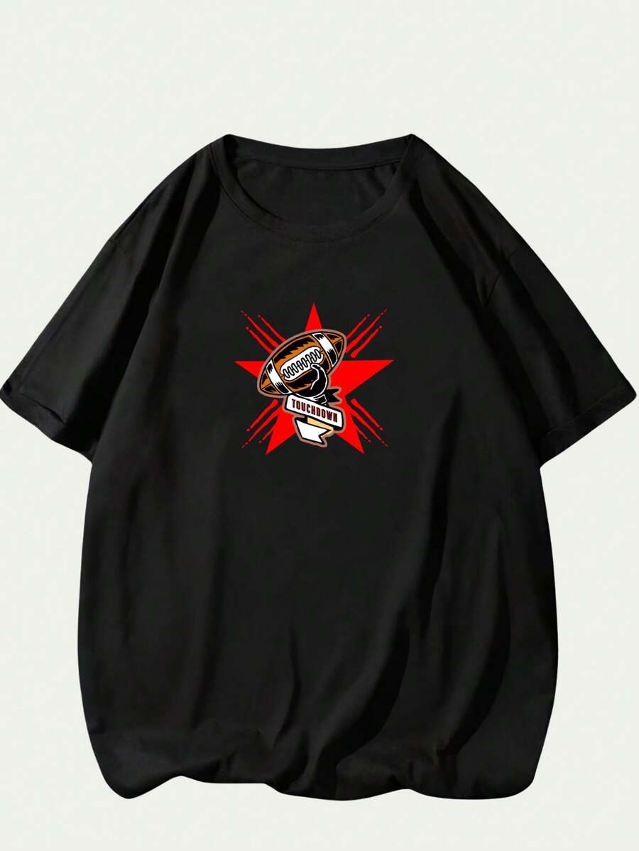 Cotton T-Shirt Streetwear Style Text Pattern Men's Top Comfortable Elegant - 黑色 - 查看 1