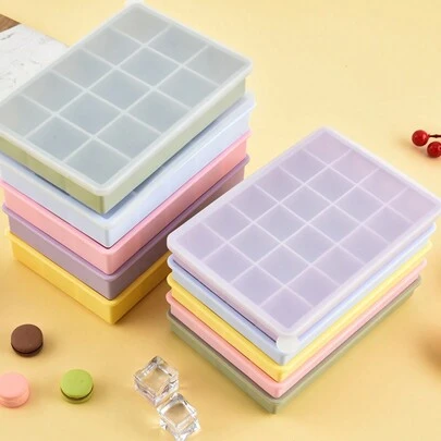1 件冰块托盘，硅胶冰块模具，大容量冷冻冰箱冰盒，方形，易取出，制冰方便，密封包装带盖，适用于婴儿食品、厨房配件