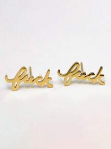 Tsnamer 1 par de pendientes de botón con letras, decoración diaria para mujeres - Amarillo Oro - Ver 7
