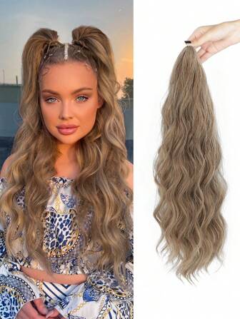 Ponytail Extension Claw Clip Hästsvansförlängning för kvinnor 20 tum lång vågig hästsvansförlängning Syntetisk hästsvansfrisyr Naturligt mjuk daglig användning (jordgubbsblond)