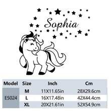 1 pièce Sticker mural en PVC asymétrique en forme d'étoile et de lune de licorne mignonne avec nom personnalisé, pour chambre, usage quotidien et universel, amovible - noir - Voir 16