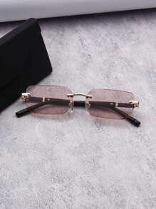 男士方形无框黑金色嘻哈时尚眼镜 - 复古设计，户外驾驶时尚眼镜，街头风格，适合毛衣夹克运动衫连帽衫皮裤和工装裤，适合夏季海滩度假、户外、旅行 - 彩色 - 查看 16