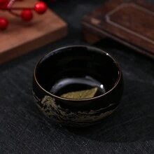 1 chiếc tách trà bằng gốm sứ cao cấp, cao 4,6cm, rộng 8,2cm, men Wujin có họa tiết lá vàng, tách trà gia đình/tách đựng nước ép/đồ trang trí/quà tặng cho ngày tựu trường - Màu nâu sẫm - Xem 4