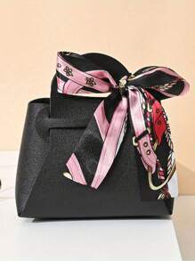 5pcs Holiday Gift Bags, Faux Leather Gift Bags With Ribbon Bows, Halloween Candy Bags, Christmas Gift Candy Bags, Wedding Party Favor Bags, Graduation Gift Bags, Holiday Candy Boxes, Mini Tote Bags