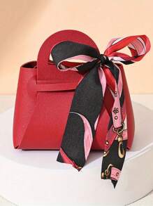 5pcs Holiday Gift Bags, Faux Leather Gift Bags With Ribbon Bows, Halloween Candy Bags, Christmas Gift Candy Bags, Wedding Party Favor Bags, Graduation Gift Bags, Holiday Candy Boxes, Mini Tote Bags