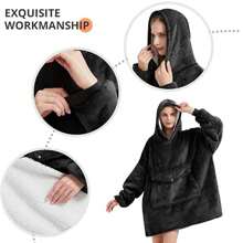 Oversized Blanket Hoodie - LongLength Wearable Hooded Blanket Sweatshirt - Black - View 3