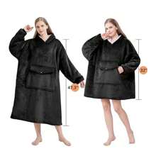 Oversized Blanket Hoodie - LongLength Wearable Hooded Blanket Sweatshirt - Black - View 5