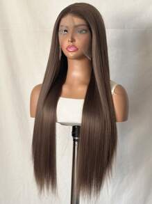 1pc Brown Long Straight Synthetic Lace Front Wig, Heat Resistant Fiber Hair, Light Brown Color, Natural Hairline, Suitable For Fashionable Women
