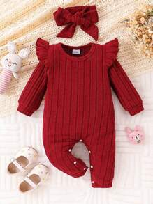 2 Pcs/Set Baby Girls Red Plush Thickened Jumpsuit