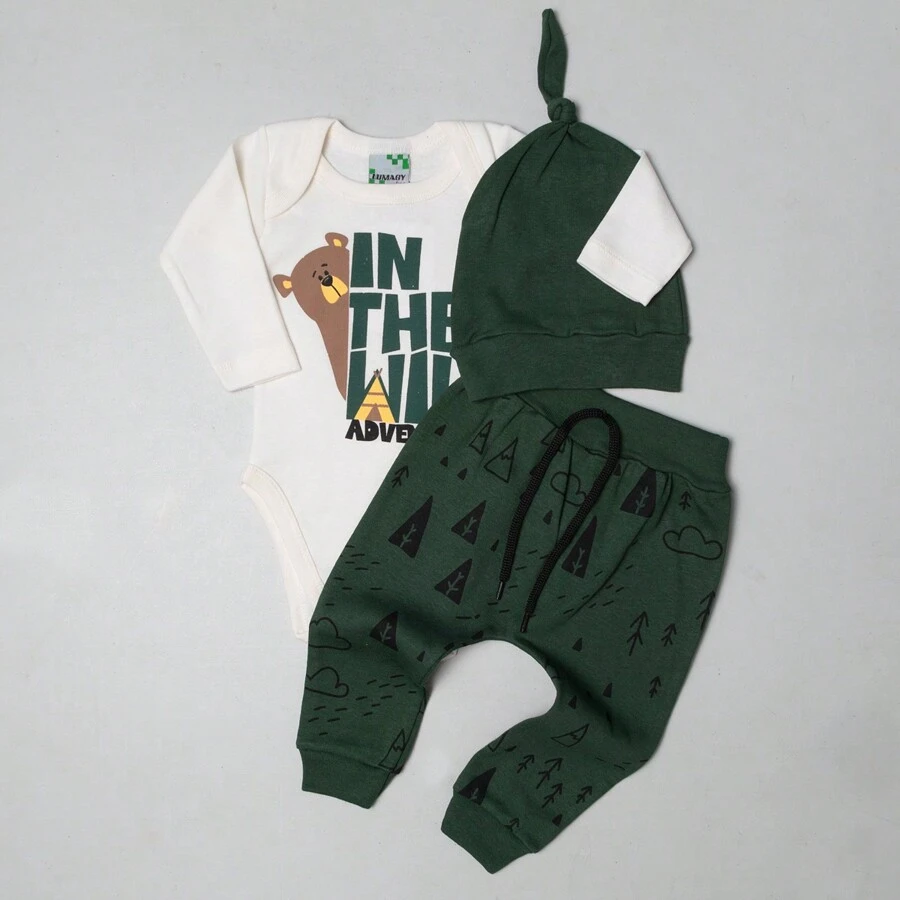 3 Piece Set Bodysuit, Trousers And Hat Winter Baby Boy - 米色 - 查看 1