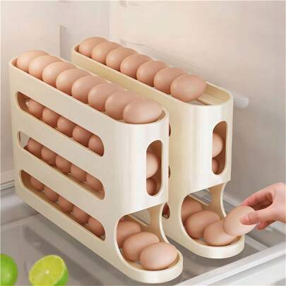 1pc 4-Tier Large Capacity Slide Egg Storage Box - Automatic Rolling, Space-Saving Design For Refrigerator Side Door, Easy Access And Organization, For Easter Day, Egg Storage Trays