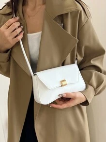 Túi xách nữ thời trang mới bằng kim loại thường ngày bán chạy nhất Túi xách nữ màu trơn bằng da PU - trắng - Xem 3