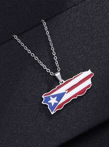 1pc Stainless Steel Puerto Rico Map Heart Shaped Pendant Necklace, Unisex Jewelry Gift For Christmas, New Year, Valentine's Day - Multicolor - View 5