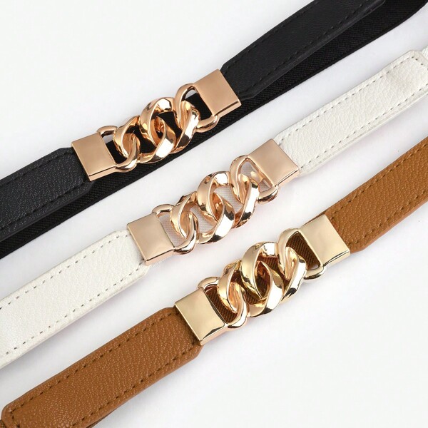 3pcs/Set Women Elastic Waistband - Pearl Clasp Slim Waist Belt, Bowknot Stretch Waist Belt, Fashion Versatile Dress Sweater Coat Waist Belt, Women Alloy Buckle Waist Belt
