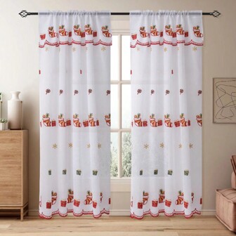 Set De Cortinas Navideñas Bordadas De Dos Capas Traslucida, 1.40x2*25mts Cada Hoja, Decoración Navideña De Cortinas De Ventana Lujosas Y Festivas 2 Piezas, Estrellas Doradas Brillantes, Crea El Ambiente Perfecto De Vacaciones, Juego De Cortinas Con Diseños Navideños