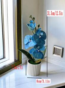 人造蝴蝶兰盆栽配白色陶瓷花瓶、家居装饰品、圣诞节 - 藍色 - 查看 3