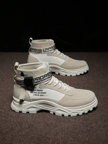 ALAGZI Fashionable Solid Color High Top Boots For Men - Non-Slip Lace-Up Design With Durable Rubber Sole For Comfortable Outdoor Adventures - Beige - View 2