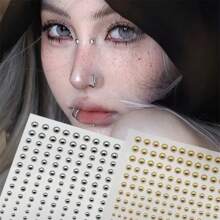 1 Piece Lip Stud Stickers Y2K Sexy Body Jewelry Stickers, Artificial Nose Studs, Eyebrow Stud Stickers, Lip Rings And Eyebrow Strip Stickers, Rhinestone Facial Gems For Parties And Music Festivals, Non-Piercing Temporary Body Art Decals Eye Makeup - Multicolor - View 3