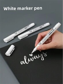 1/6 支白色细头防水绘画涂鸦记号笔，1-2mm 细头白色记号笔速干防水油漆笔轮胎绘画补漆笔标记笔，不可擦除艺术绘画涂鸦记号笔，适用于绘画、玻璃、陶瓷、金属、木材、法式美甲描边 - 彩色 - 查看 4