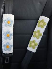 1 buah/2 buah Pelindung Bahu Sabuk Pengaman Mobil Motif Bunga Segar, Lembut dan Nyaman - Satu-Ukuran - View 5