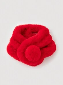 1 件女式純色毛絨球圍巾,經典頸圍,適合日常佩戴 - 米色 - 查看 5