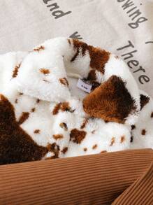 Bộ váy nhung in họa tiết bò sữa ấm áp cổ bẻ dài tay ngắn và cổ tròn tay dài in chữ chắp vá cho bé gái, thích hợp mặc vào mùa đông - màu nâu - Xem 3