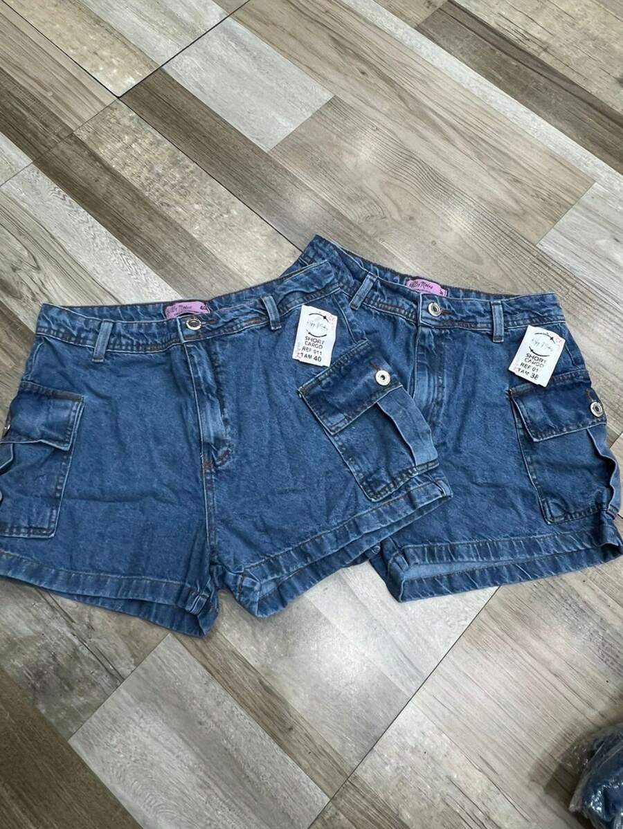 Women's Cargo Jean Shorts - Rửa trung bình - Xem 1
