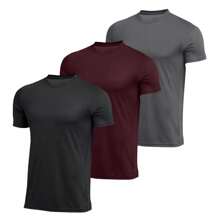 Kit 3 Men's Dry Fit Slim Fit T-Shirt Short Sleeve UV Sun Protection Anti Sweat Anti Odor Sports Shirt Bike Running Gym Training - Đen + Phong + Xám - Xem 1