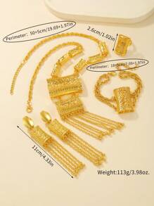 4pcs/Set 18k Gold Plated Vintage Dubai Bride Necklace, Earrings, Bracelet Jewelry Set