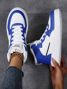 男女通用休闲鞋，女士休闲鞋和男士运动鞋，系带软底平底舒适男鞋，轻便低帮日常穿着 - 藍色 - 查看 6