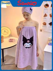 Sanrio Set de 3 piezas de toalla de baño: bata de baño absorbente que se puede usar o enrollar + gorro de secado de pelo + diadema, set de toalla de baño para decoración del baño, vuelta al colegio en verano