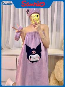 Sanrio Set de 3 piezas de toalla de baño: bata de baño absorbente que se puede usar o enrollar + gorro de secado de pelo + diadema, set de toalla de baño para decoración del baño, vuelta al colegio en verano