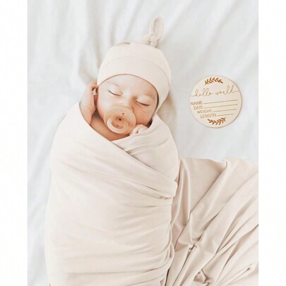 2pcs/Set Newborn Swaddle Blanket And Hat Set, Baby Solid Color Swaddle Wrap 90x90cm Love Valentine