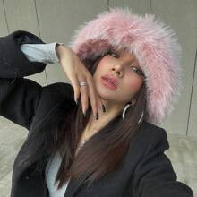 1 chiếc mũ xô bảo vệ tai dày màu hồng ấm áp cho nữ, phong cách tương tự của người có sức ảnh hưởng, chu vi đầu lớn thời trang, thích hợp cho các hoạt động ngoài trời mùa thu/đông, đi bộ đường dài, trượt tuyết, đạp xe và sử dụng hàng ngày - Hồng - Xem 3