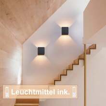ZMH LED Wandleuchte Innen Wandlampe -1/2/4ER Set Außenwandleuchten Grau/Schwarz/Schwarz Gold/weiß Aussenlampe Aussen Wandbeleuchtung Außenlampe Up Down Außenleuchte IP65 Außenbeleuchtung 3000K Warmweiß für Hauswand Garten - Schwarz - Übersicht 3