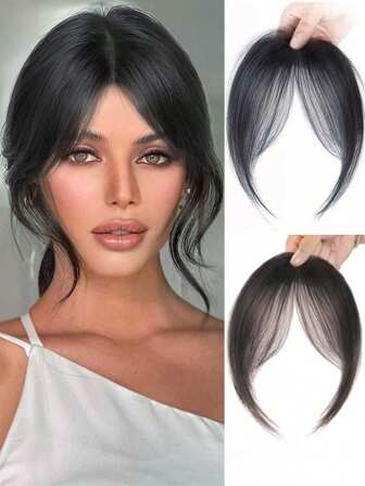 女士 3D 刘海发饰，蓬松隐形假发，法式刘海，自然造型